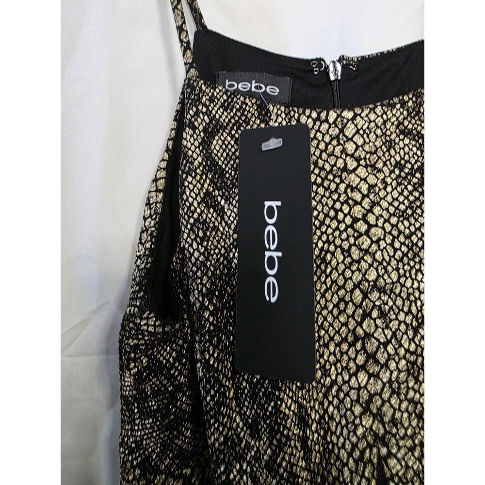 bebe Snake Print Midi Dress STYLE 0066C Size 4 Gold Halter Cutout Waist - Picture 6 of 7